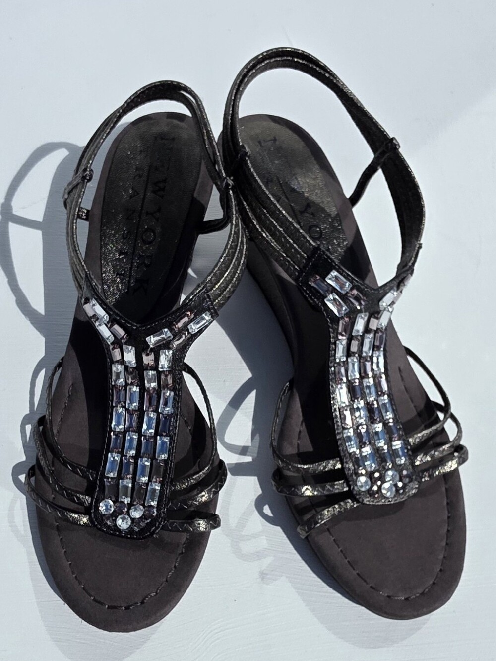 New York Transit Size 7.5 Embellished Black T-Strap Sandals - Women